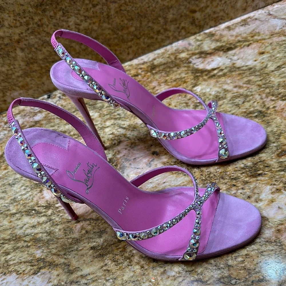 Christian Louboutin Pink Embellished Heels - Picture 9 of 11